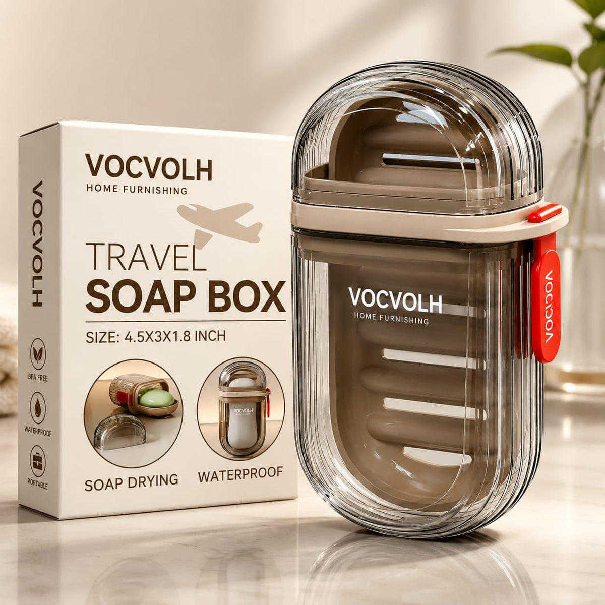 VUCVOLH Travel Soap Case Box with Lid | Leakproof Portable Soap Holder Saver Dish with Removable Drain Tray & Secure Latch | Wat