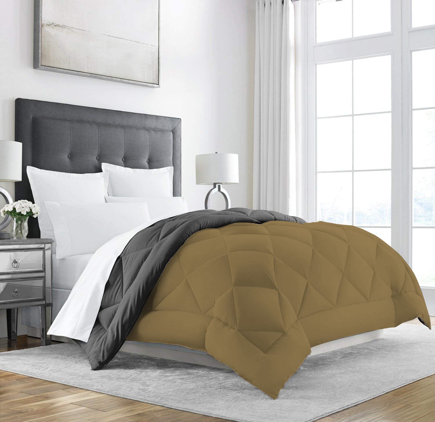 Texlux All Season Microfiber Reversable Duvet/Ac Comforter/Quilt  Beige Grey  Single Size 60 Inch X 90 Inch