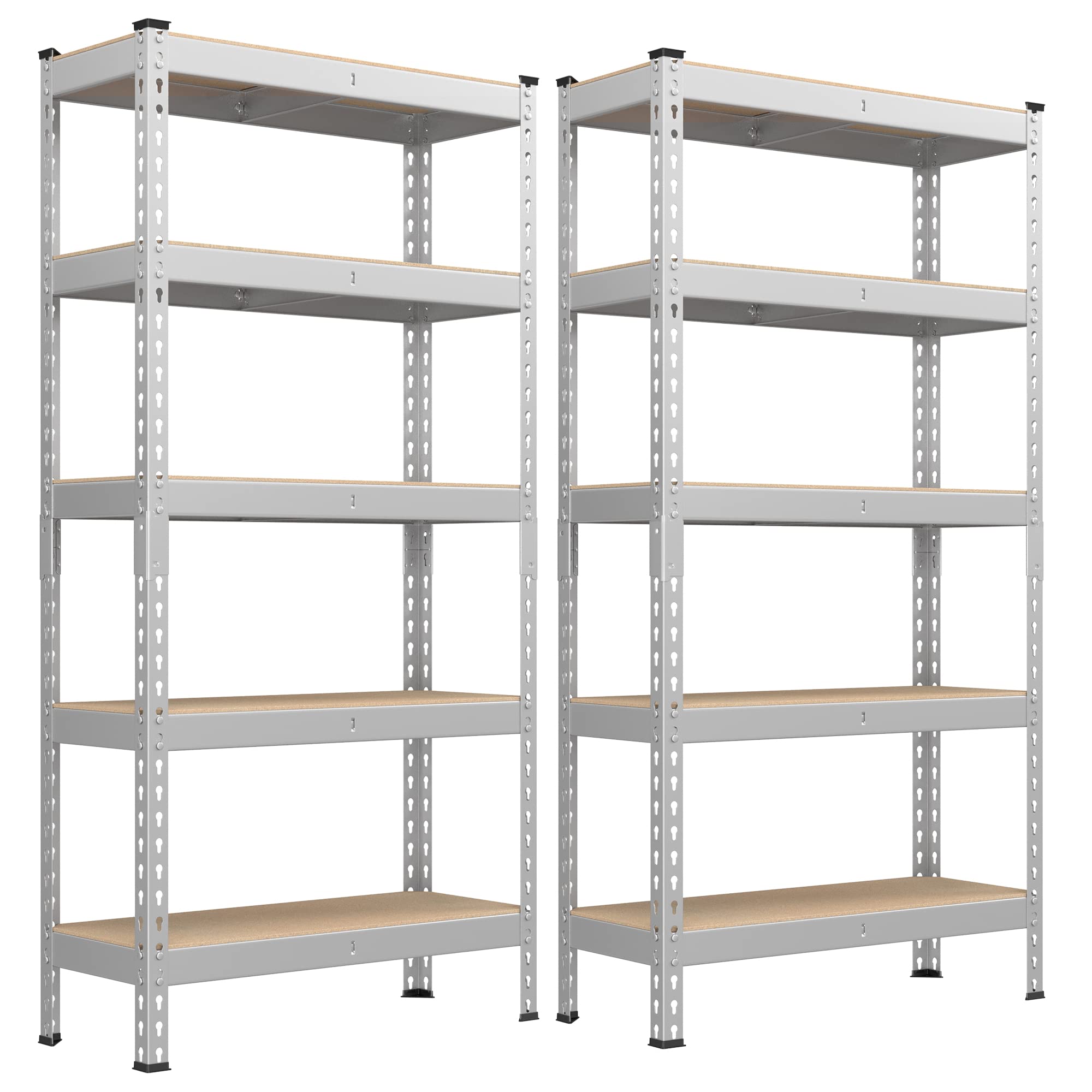 Songmics 5-Tier Storage Shelves, Set Of 2 Garage Storage, Boltless Assembly, Adjustable Shelving Units, 11.8 X 29.5 X 59.1 Inches, Load 1929 Lb Each, Shed Warehouse Basement, Silver Uglr300E02