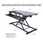 Rocelco 43" Height Adjustable Standing Desk Converter with Premium Dual Monitor Arm Mount - Tall Stand Up Tabletop Riser and Tablet Slot - Computer Workstation - Keyboard Tray - Black (R VADRB-43-MA2)