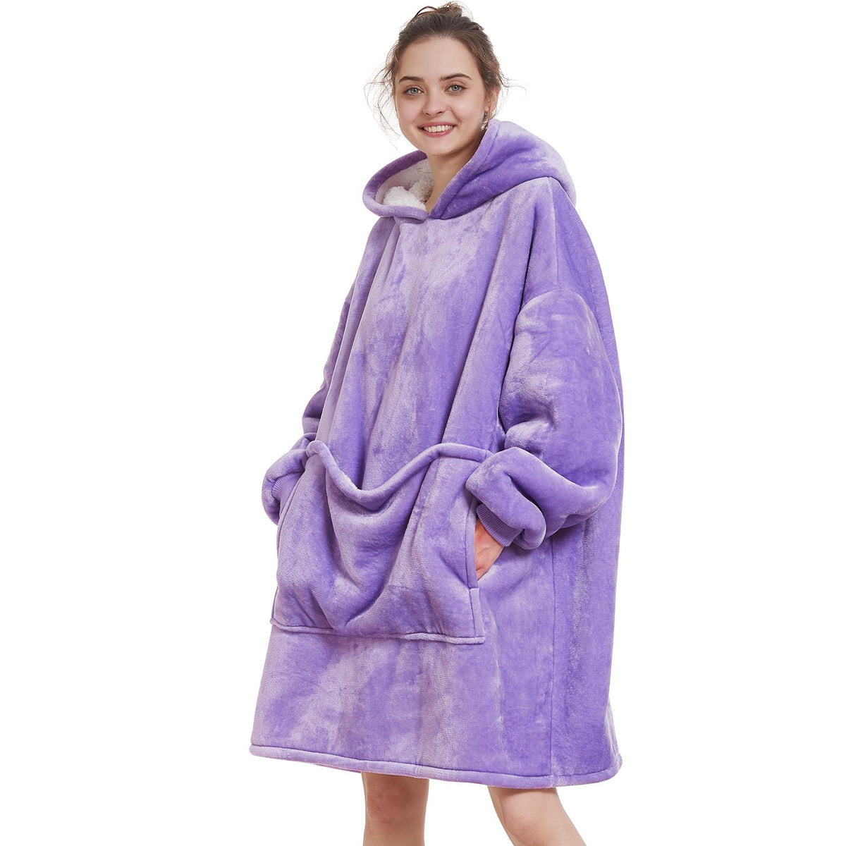 Aemilas Wearable Blanket Hoodie - Sherpa Blanket Sweatshirt As Gifts For Women Mom,Warm Plush Hooded Blanket With Giant Pocket(V
