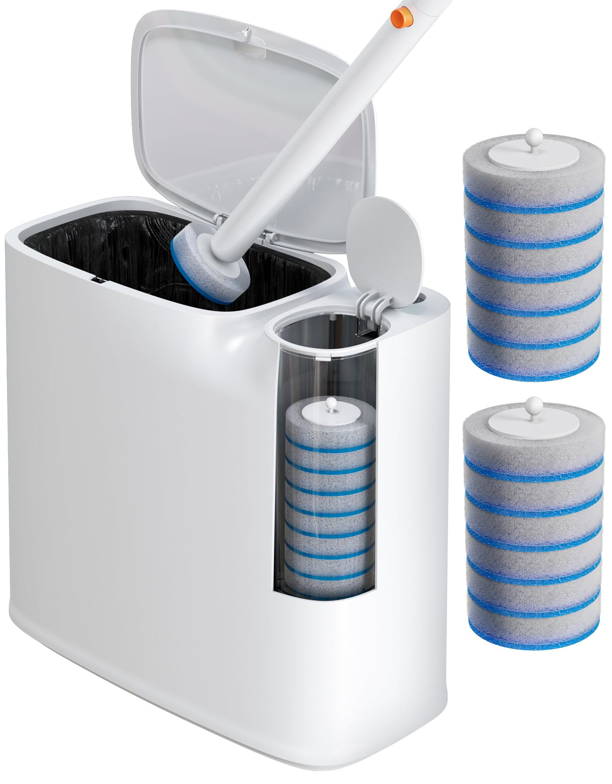 POPMOP Small Bathroom Trash Can and Toilet Brush Set, 12 Disposable Refills