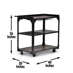 Steve Silver Furniture Sherlock Bar Cart Server, 3-Tier, Industrial Accent Design, Distressed Dark Charcoal Finish, Rustic Styling, Bottle Rack, for Kitchen, Dining Room, 20" D x 40" W x 36" H, Black