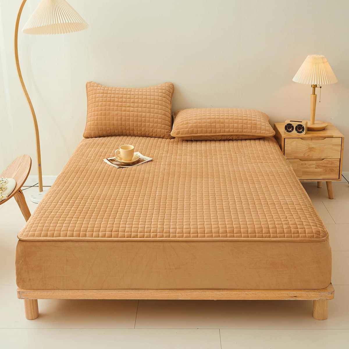 LweiPsqLin Quilted Flannel Fitted Sheets,Soft Flannel Fleece Mattress Top- Suitable for Fall and Winter,Fitted Deep Pocket Up to