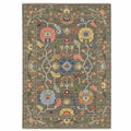 HomeRoots 509309 10 x 13 ft. Gray Blue Pink Orange Rust Red Green & Ivory Oriental Power Loom Stain Resistant Rectangle Area Rug with Fringe