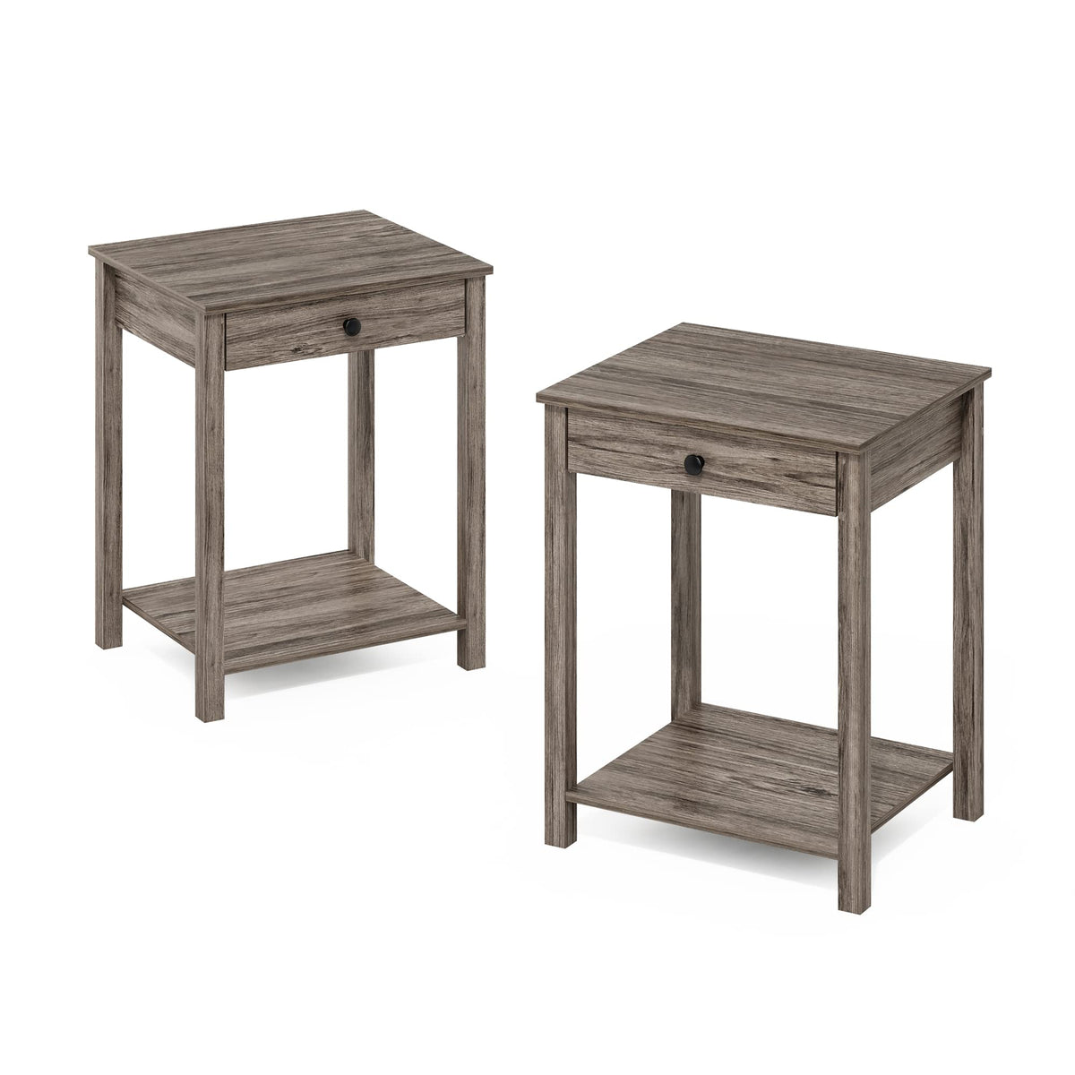 Furinno Classic Side Table With Drawer, 2 Pack, Rustic Oak