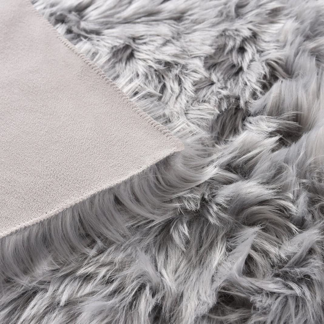 Orinova Gray Furry 5X7 Area Rugs For Bedrooms Faux Sheepskin Fur Rug Washable Carpet For Living Room Shag Nursery Rug