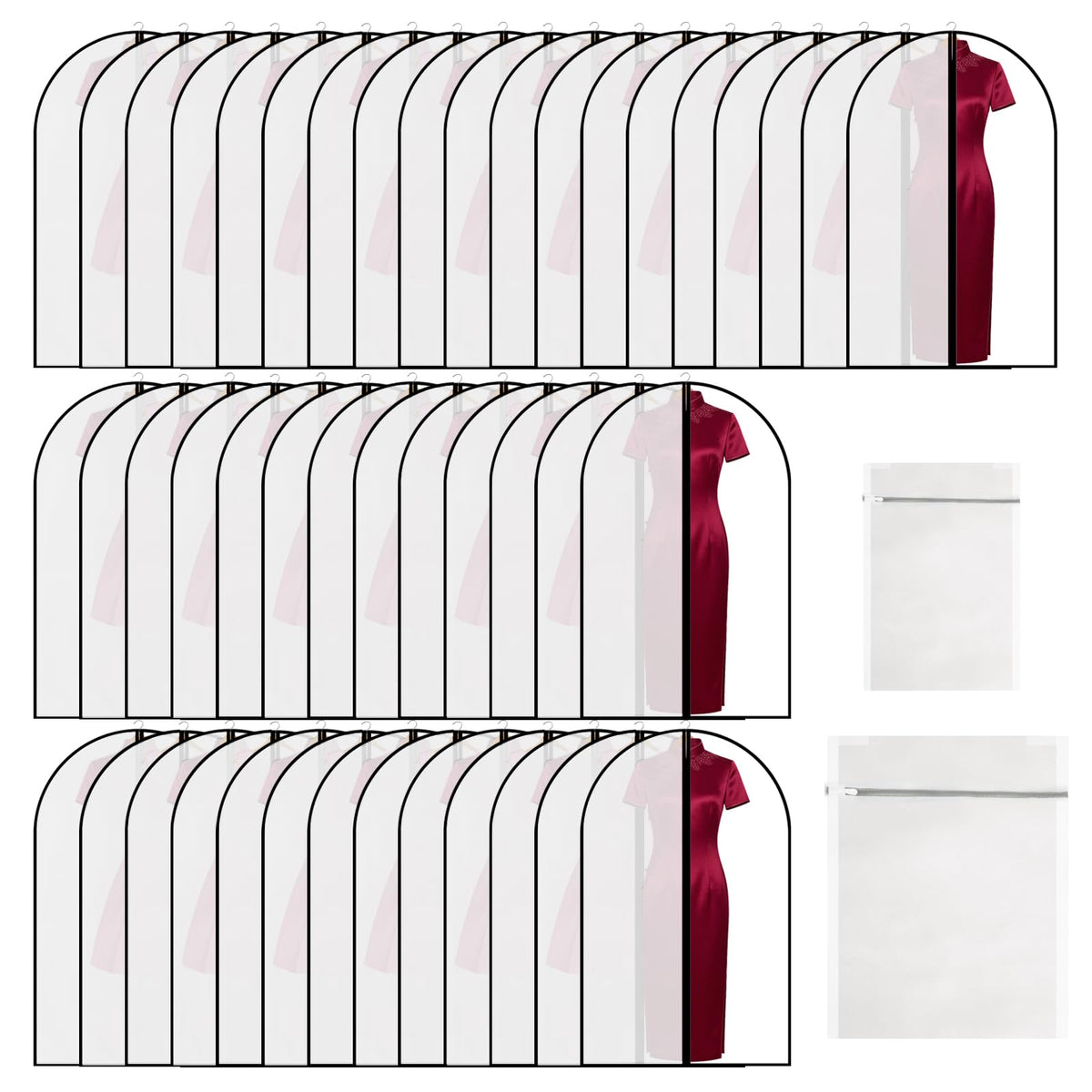 UCEHIPAW 45 Pcs 24 x 40 Inch Garment Bags for Hanging with 3 Pcs Laundry Bags Dustproof Clothes Organizer with Zipper Clear PEVA