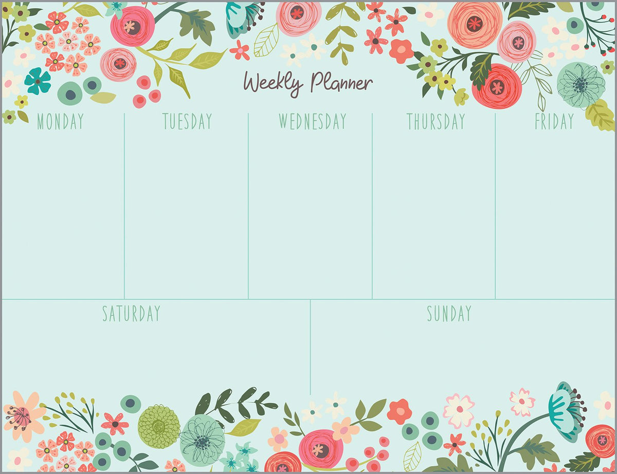 Coral And Light Blue Flowers Weekly Planner Pad With Attachable Magnet