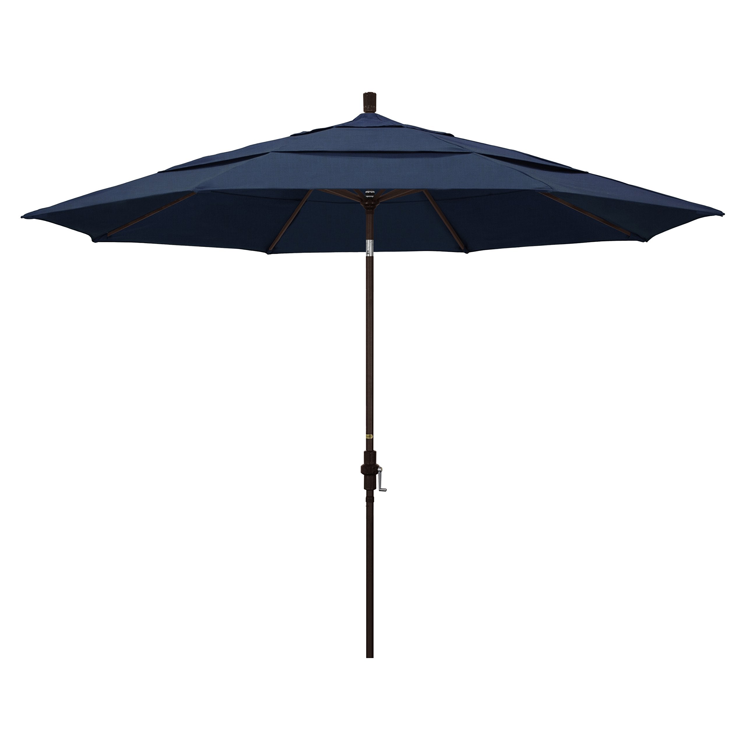 California Umbrella 11' Round Aluminum Market Umbrella, Crank Lift, Collar Tilt, Bronze Pole, Sunbrella Spectrum Indigo