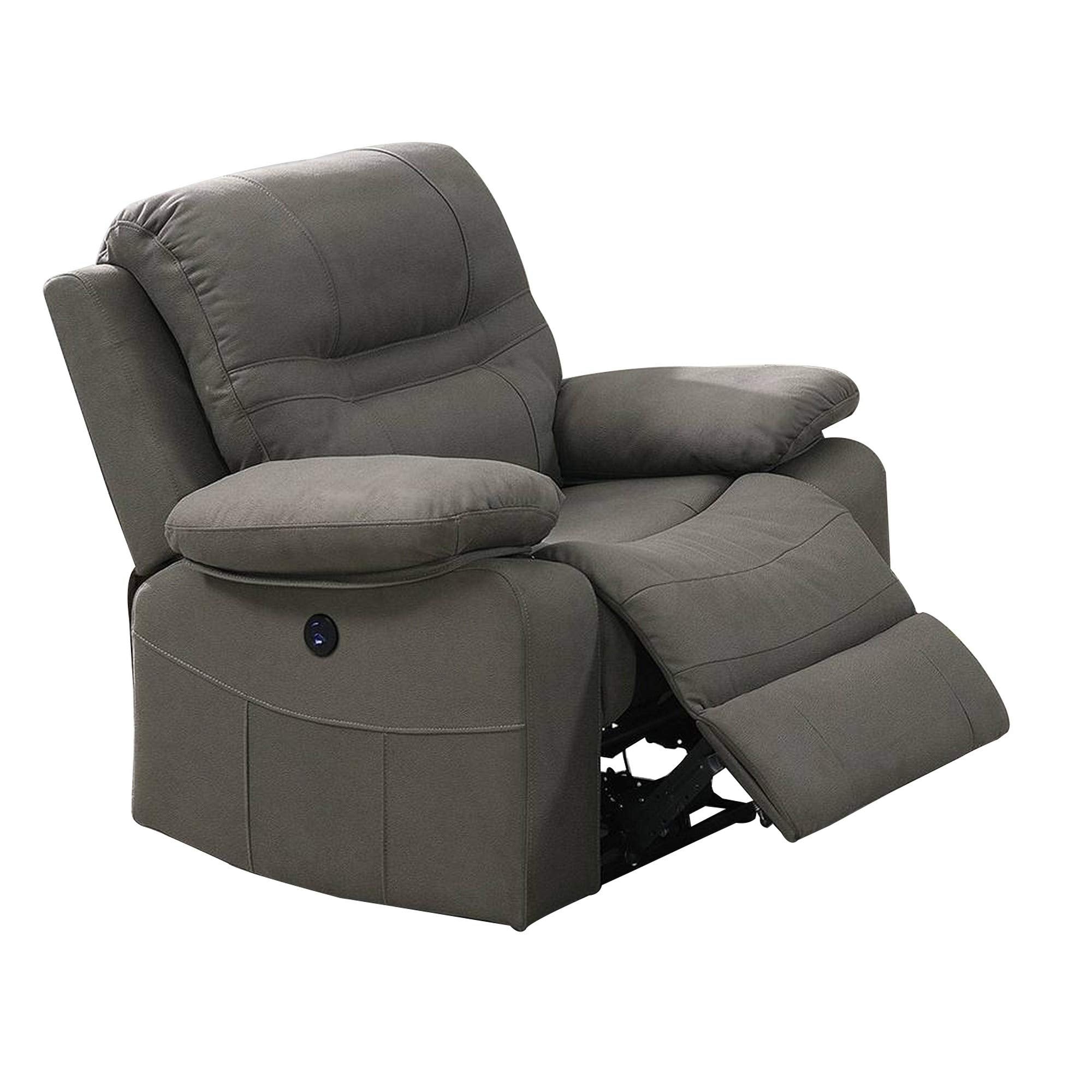 Benjara Bm232080 41 In. Leatherette Reclining Chair With Usb Port, Grey