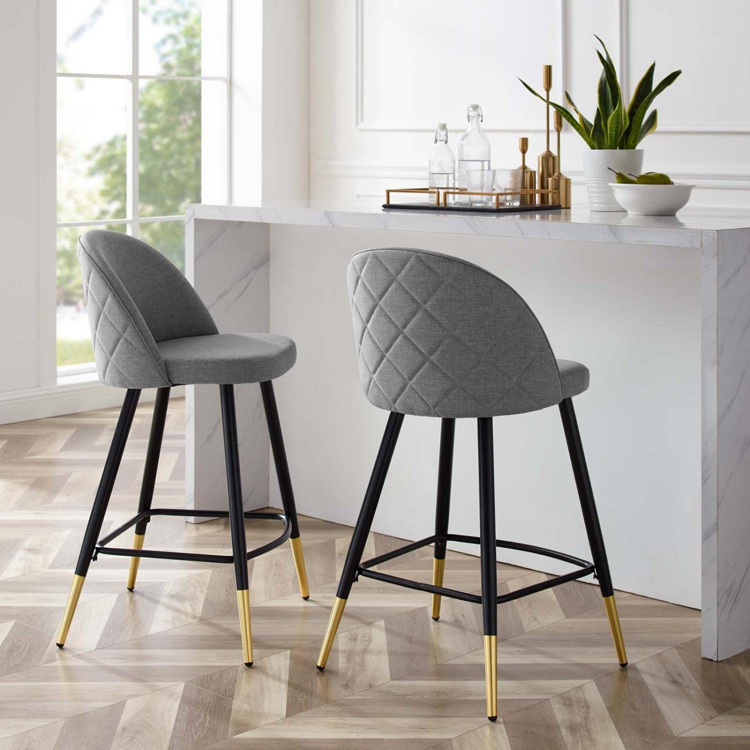 Modway Cordial Fabric Upholstered Dining Counter Stools in Light Gray - Set of 2