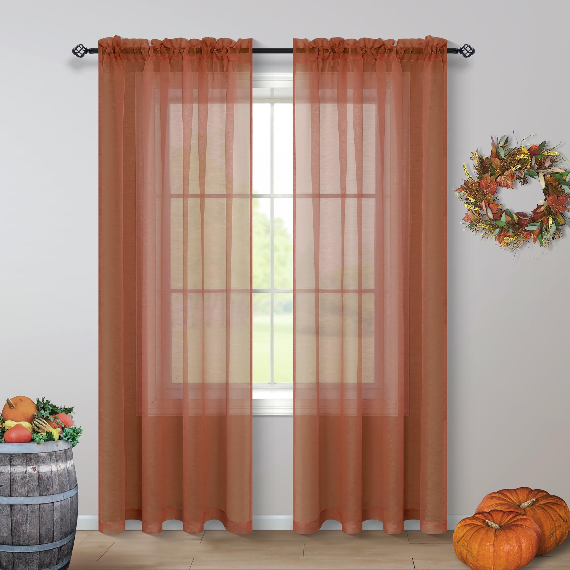 Pitalk Terracotta Sheer Curtains 90 Inches Long For Living Room Set Of 2 Panels Window Sheer Curtain Panels For Bedroom 52X90 In