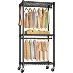 FUTASSI P3 Mini Rolling Clothes Rack, Clothing Racks for Hanging Clothes, Heavy Duty Garment Rack with Wheels, Freestanding Port