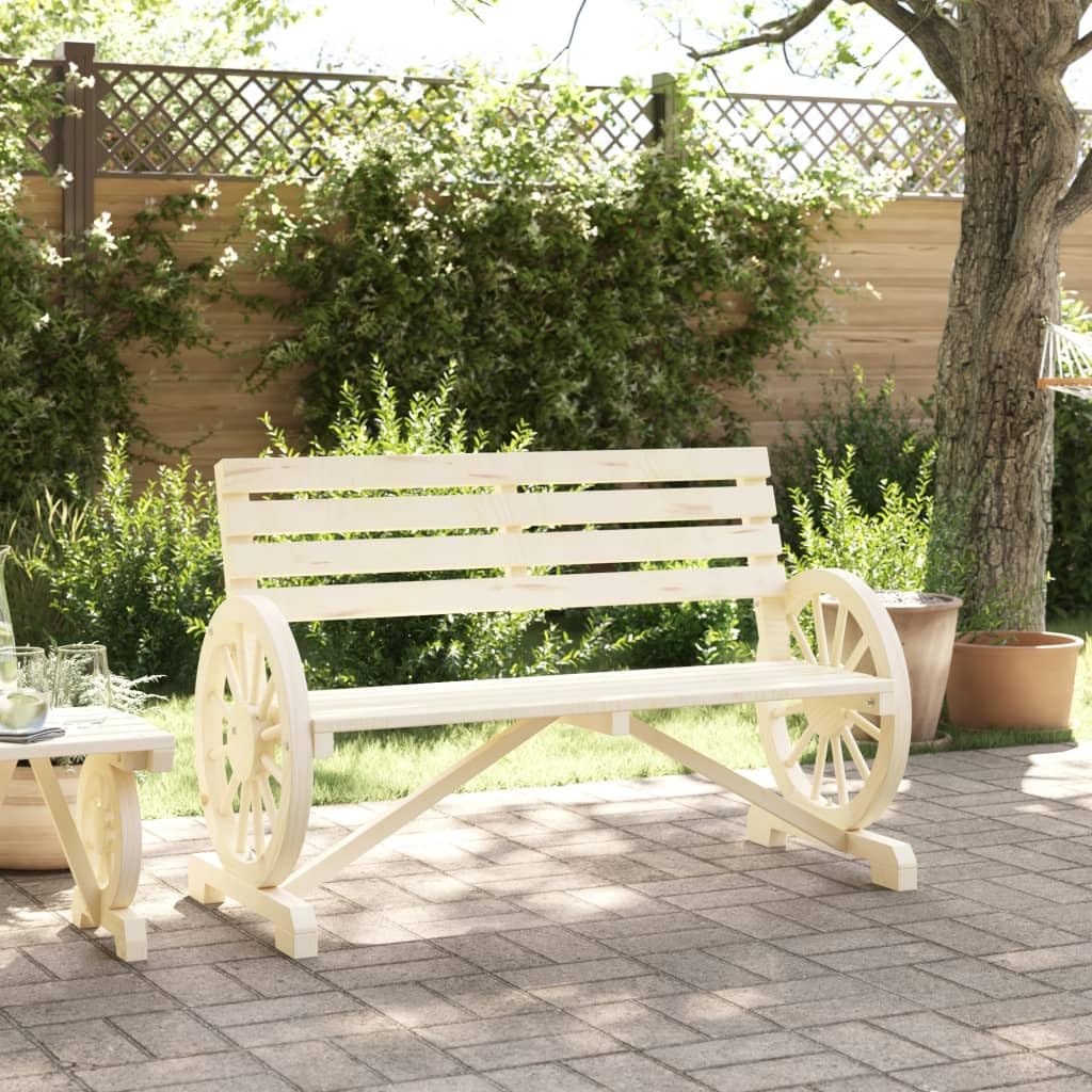 vidaXL Patio Bench 2-Seater - Solid Wood Fir Garden Terrace Furniture with Wagon Wheel Armrests, Brown, 47.8x22.4x30.5 Inches