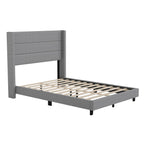 Flash Furniture Hollis Upholstered Platform Bed - Gray Faux Linen Wingback Headboard - Full - Mattress Foundation with Slatted Supports - No Box Spring Needed