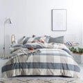 SUSYBAO Checkered Duvet Cover King 100% Washed Cotton Blue Plaid Duvet Cover 3 Pcs Set 1 Beige Grid Duvet Cover with Zipper Ties