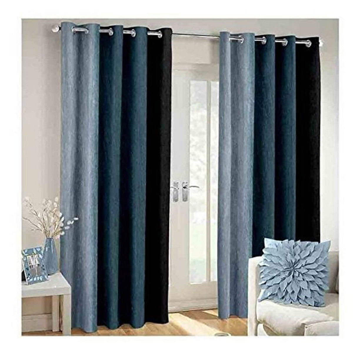 Kiara Creations 2 Piece Opaque Solid Shaded Heavy Polyester Grommet Curtains for Long Door 8 Feet, Black