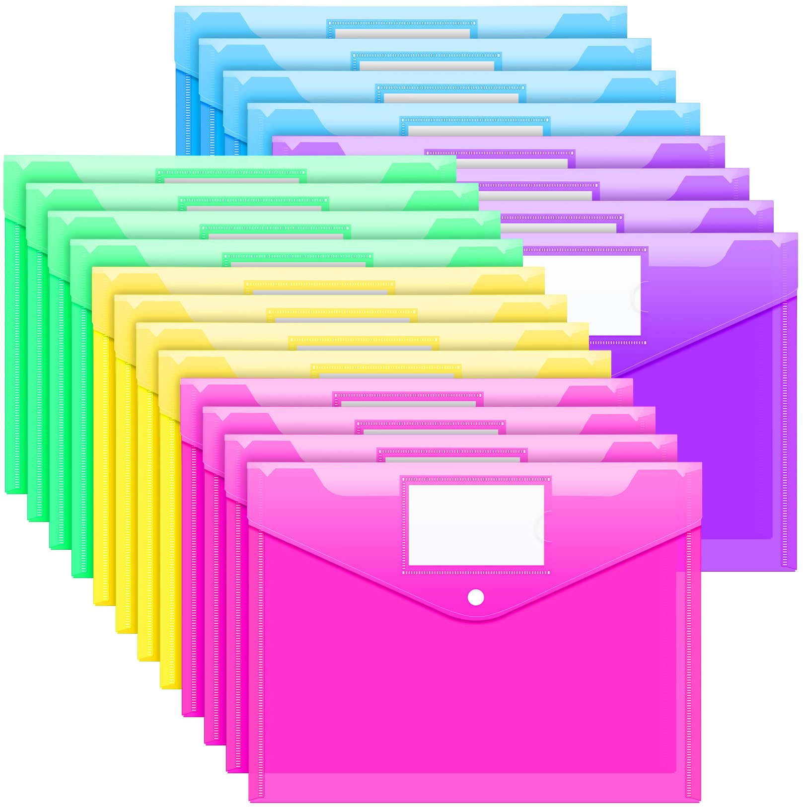 Sooez 20 Pack Folders Plastic Envelopes, Clear Plastic File Folder For Document, Letter A4 Size Poly File Envelopes With Label P