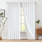 Jinchan Linen Blend White Curtains 96 Inches Long For Living Room Farmhouse Rod Pocket Back Tab Light Filtering Window Drapes With Lined For Bedroom Off White 2 Panels