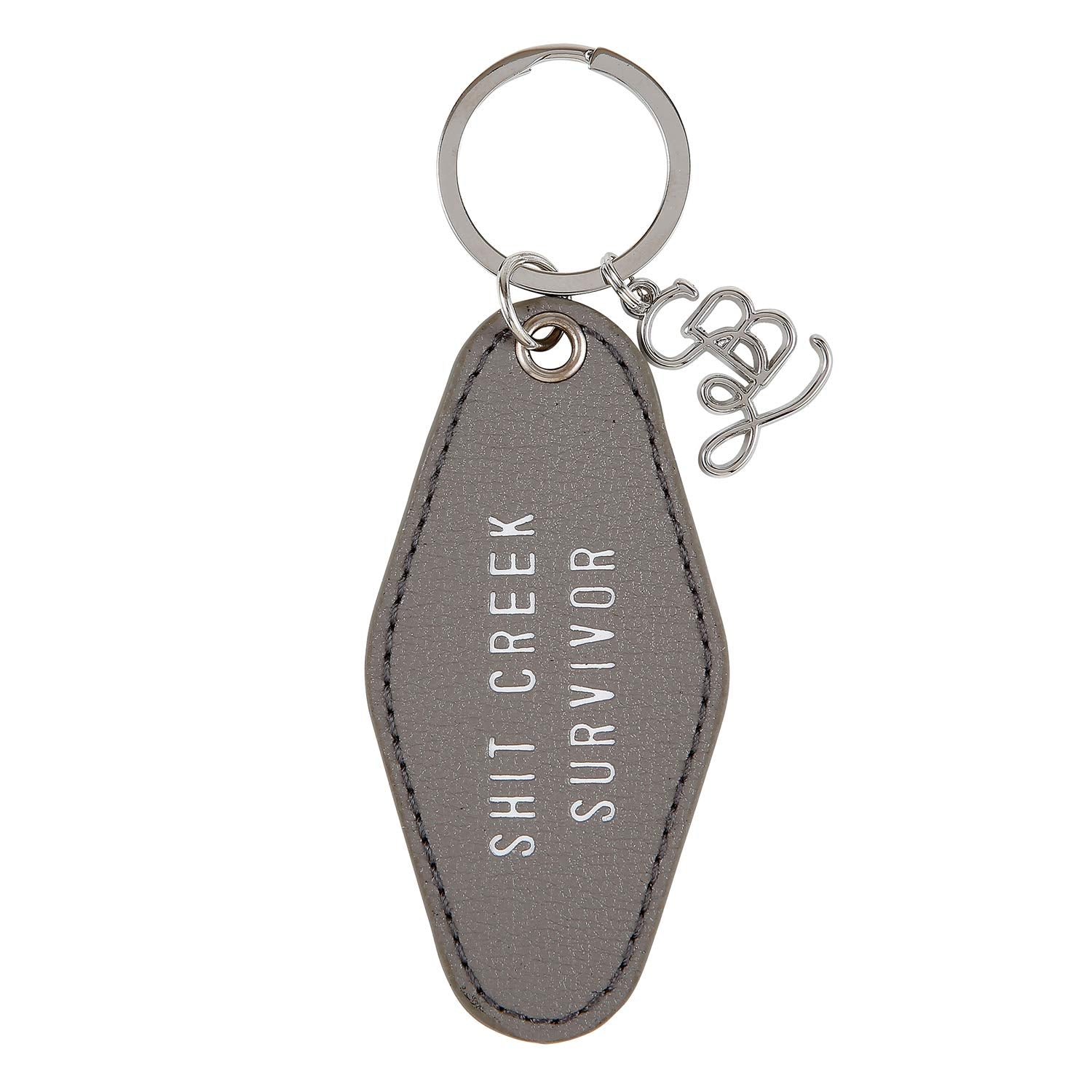 Santa Barbara Design Studio Face Leather Feel Motel Style Key Tag, 1.75' W X 3.5' H, Silver (G0213)