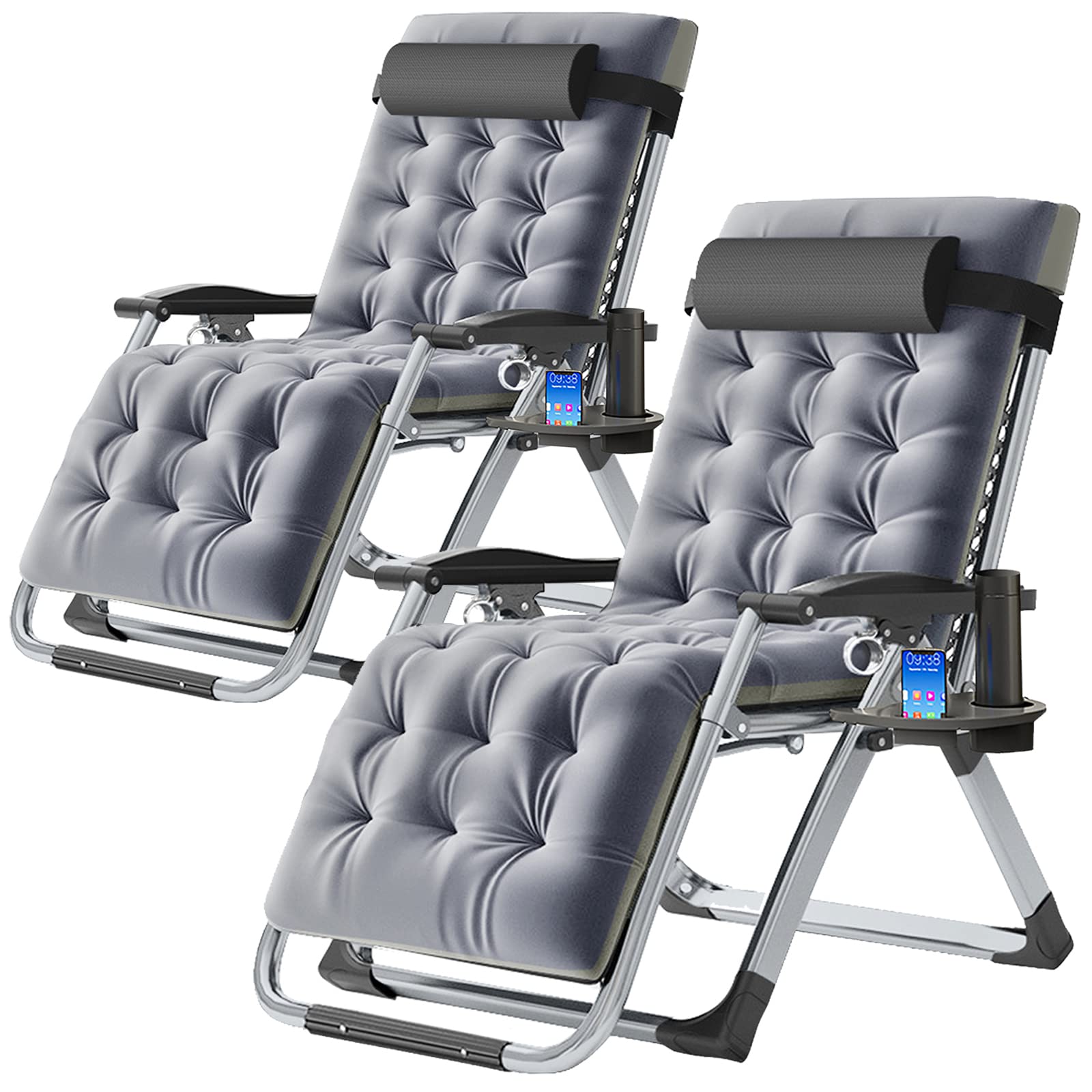 Aboron 2 Pack Zero Gravity Chair, Outdoor Lounge Chairs Sun Loungers With Removable Cushion,Headrest,Cup Holder,Reclining Patio Lounger Chair For Indoor And Outdoor