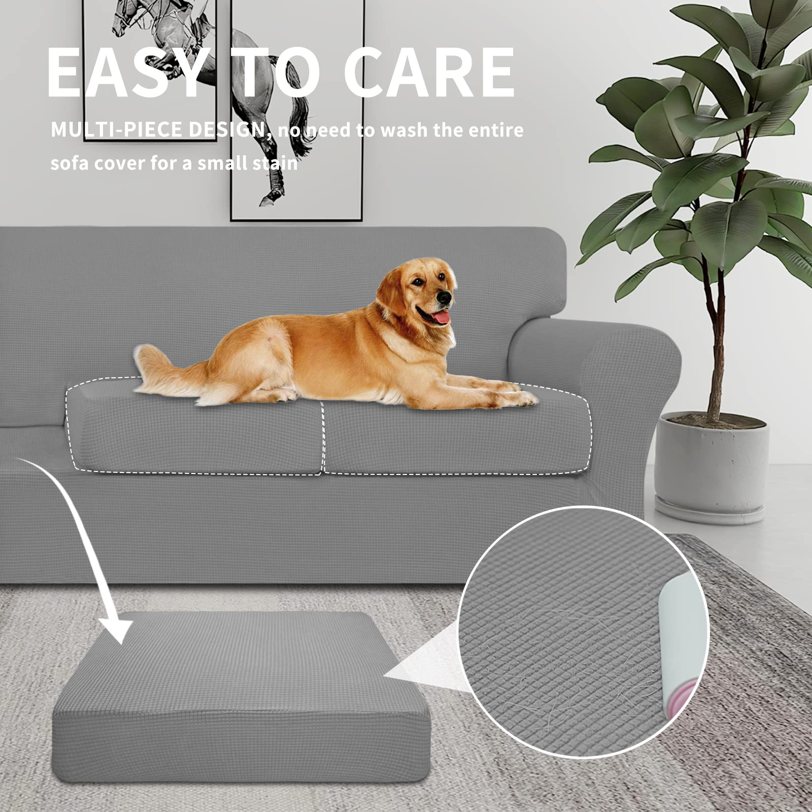 Easy-Going 3 Pieces Stretch Oversized Loveseat Couch Cover For 2 Cushion Couch Sofa Cover For Dogs Washable Sofa Slipcover Elastic Furniture Protector For Pets (Light Gray, Oversized Loveseat)