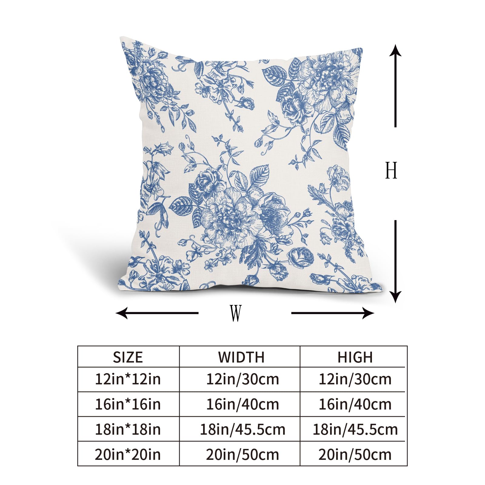 Blue Floral Pillow Covers 20X20 Inch Vintage Flower Blue White Decorative Throw Pillow Covers Set Of 2 Chinoiserie Pillowcases C