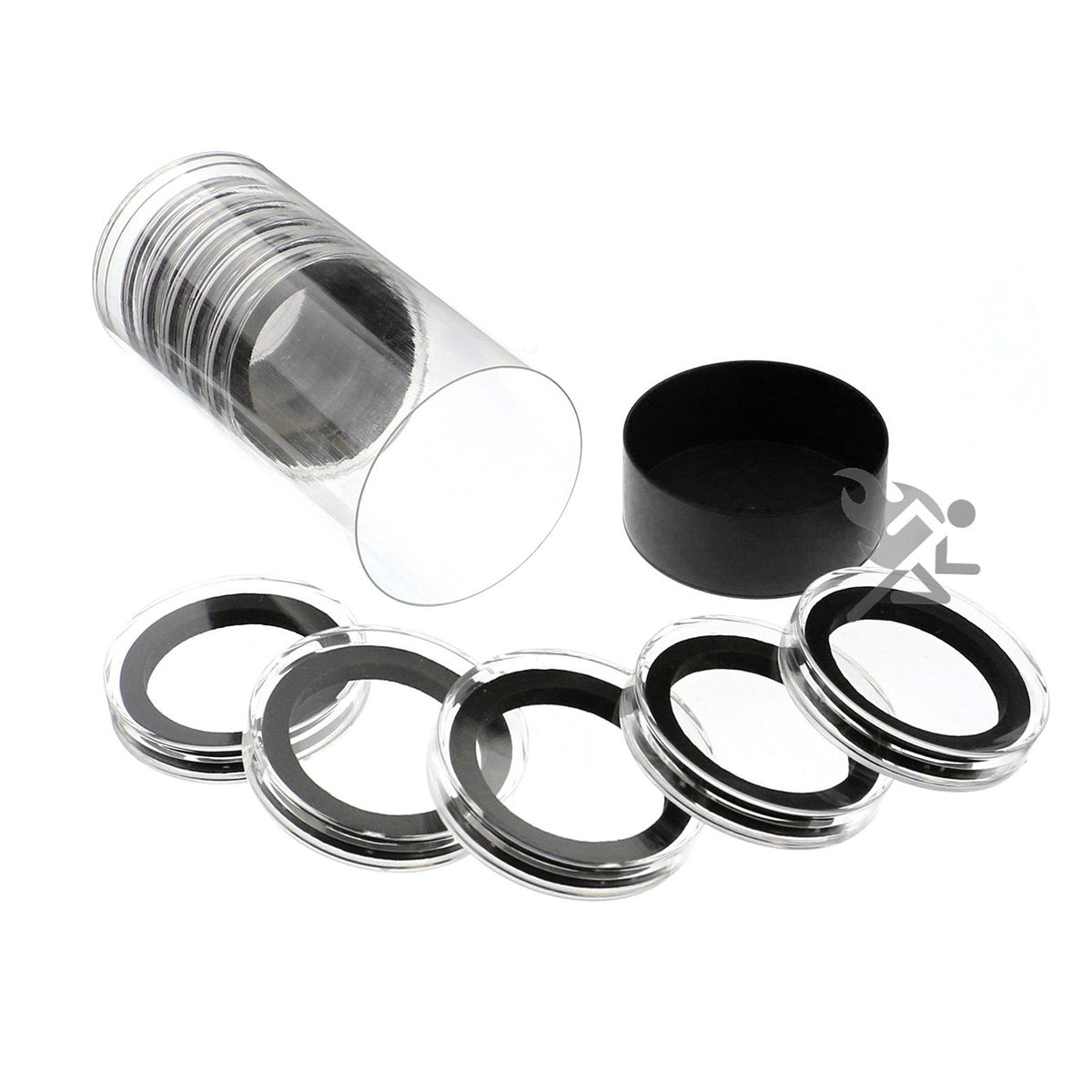 Black Capsule Tube & 10 High Relief 38Mm Black Ring Coin Holders For 2Oz Queen'S Beast