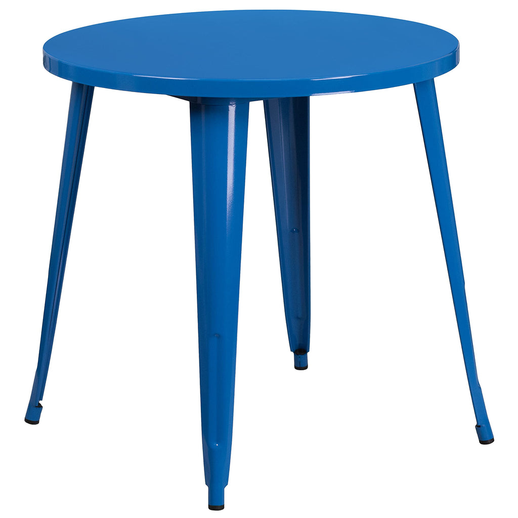 Flash Furniture Conrad Commercial Grade 30" Round Blue Metal Indoor-Outdoor Table Set with 2 Arm Chairs