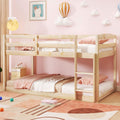 Giantex Twin Low Bunk Bed, Solid Wood Twin Over Twin Bunk Bed Frame with Full Guardrails & Integrated Ladder, Floor Twin Bunk Be