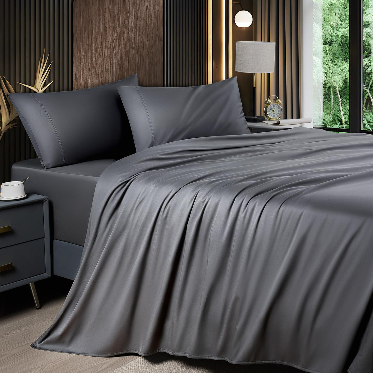 Shilucheng 4-Piece Sheets Set,Blend Of 60% Rayon Derived From Bamboo_ And 40% Polyester,Cooling Bed Sheets, Silky Bedding Sheets
