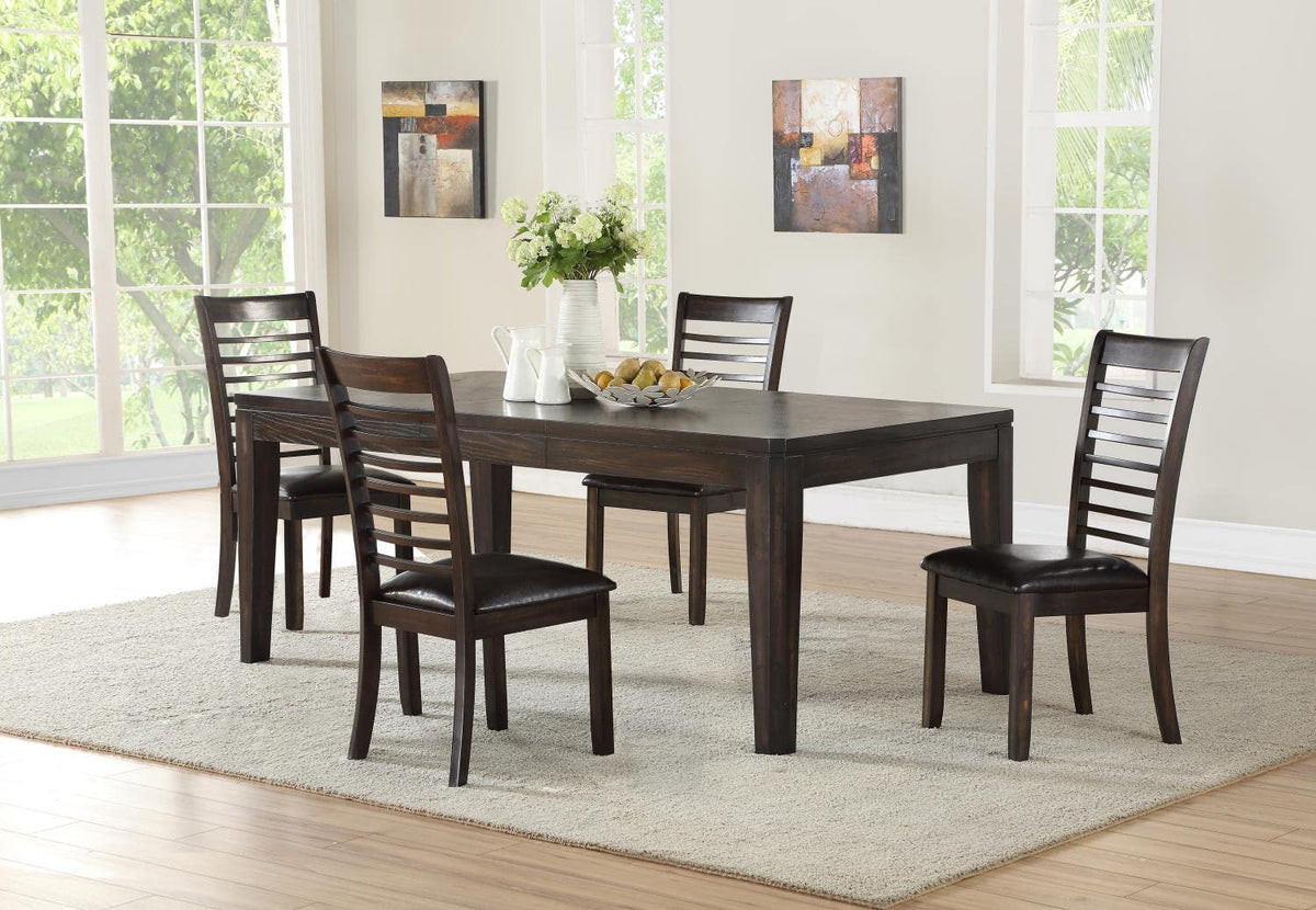 Steve Silver Furniture Ally 5pc Dining Set Charcoal, 60-Inch Table with 18-Inch Extendable Leaf, 4 Upholstered Side Chairs, Rectangular Dining Table, 78 x 42 x 30, Brown