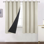 LEMOMO 100% Blackout Curtains 52 x 72 Inch/Light Beige Curtains 2 Panels with Black Liner Room Darkening Thermal Insulated Bedro