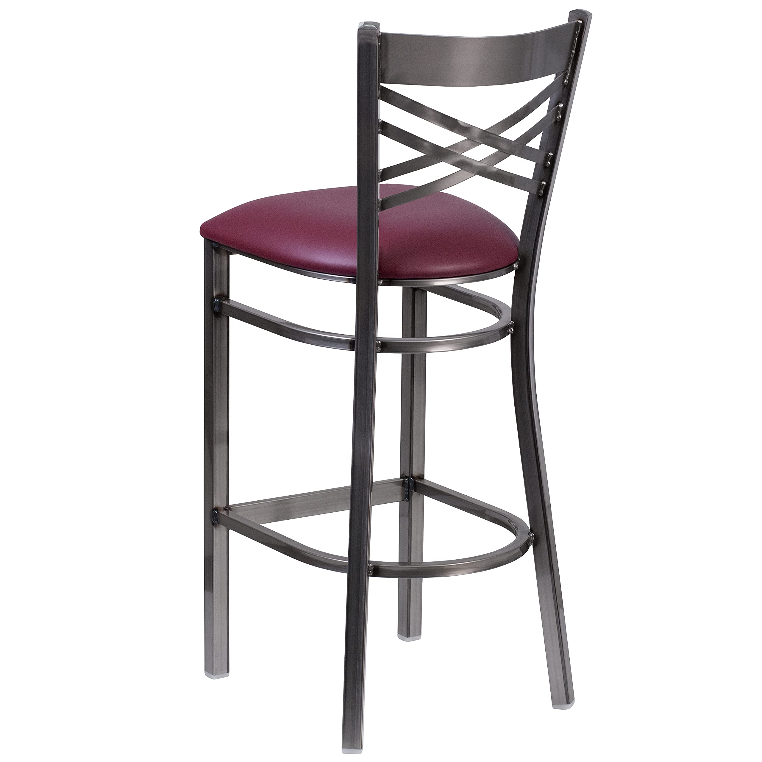 Flash Furniture Hercules Series Clear Coated ''X'' Back Metal Restaurant Barstool - Burgundy Vinyl Seat