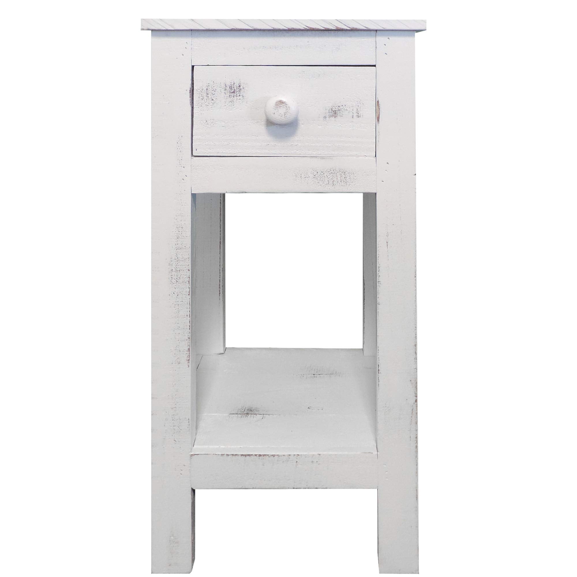 TUP The Urban Port Rustic Wooden Side Accent Table with Cabriole Leg Support, White