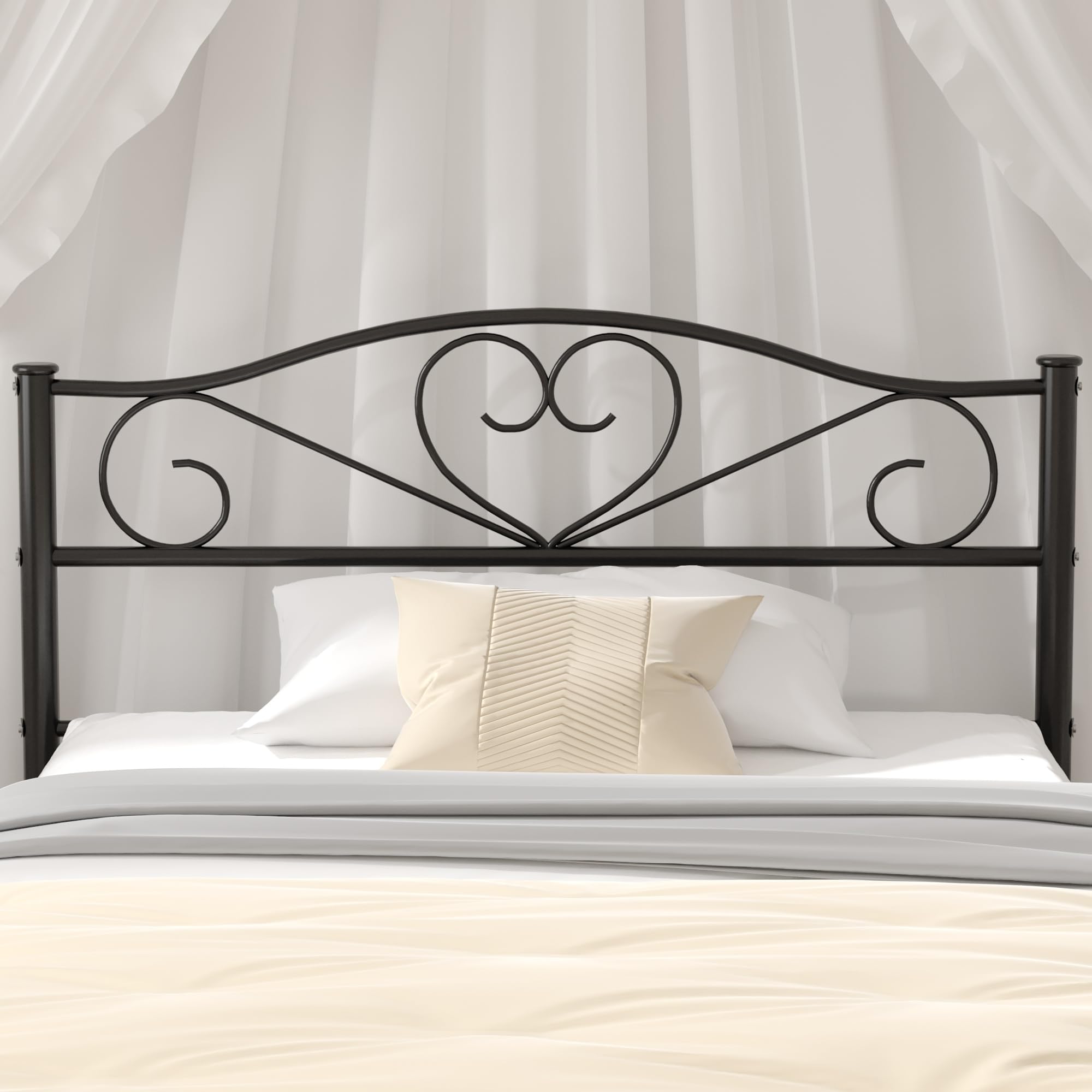 Vecelo Metal Platform Bed Frame With Headboard & Footboard, Steel Slats Mattress Foundation, No Box Spring Needed, Twin, Matte Black