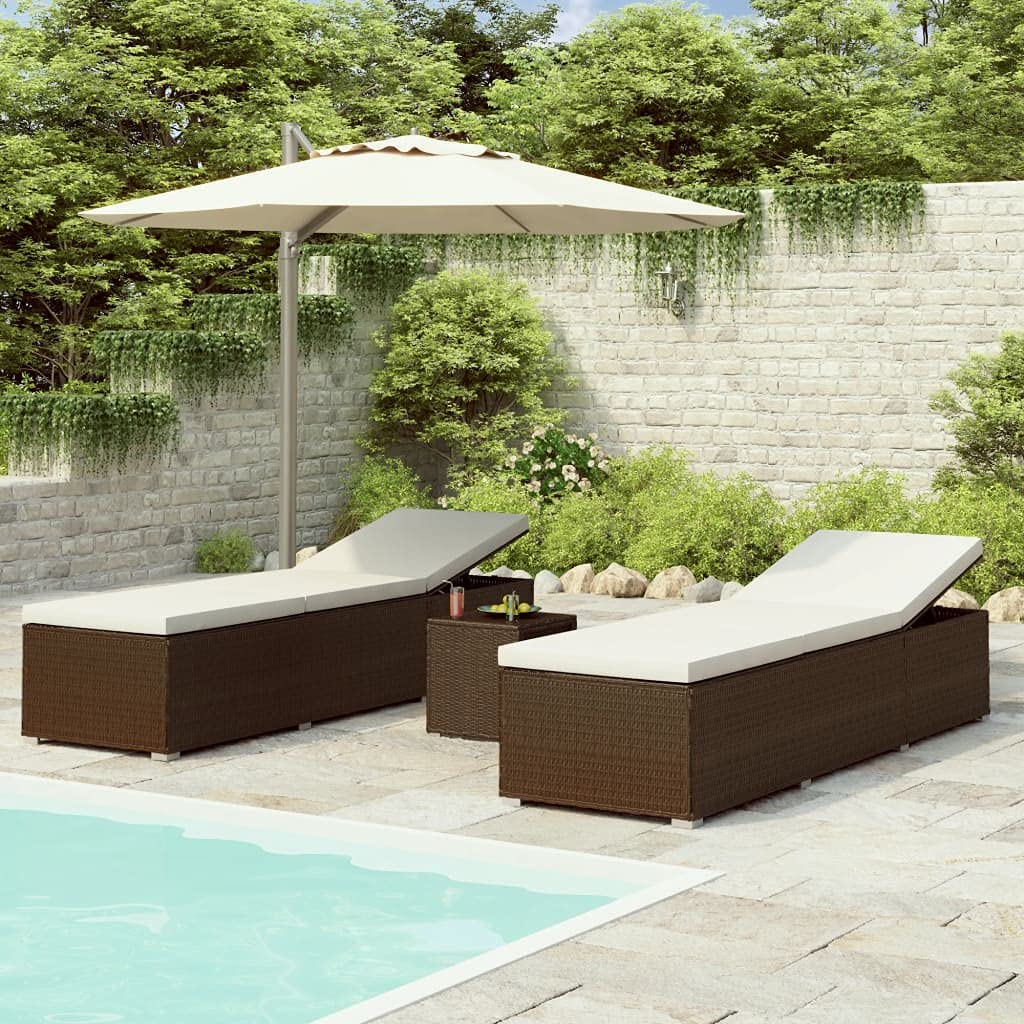 vidaXL 3 Piece Brown Patio Sun Lounger/Pool Sunbed Set