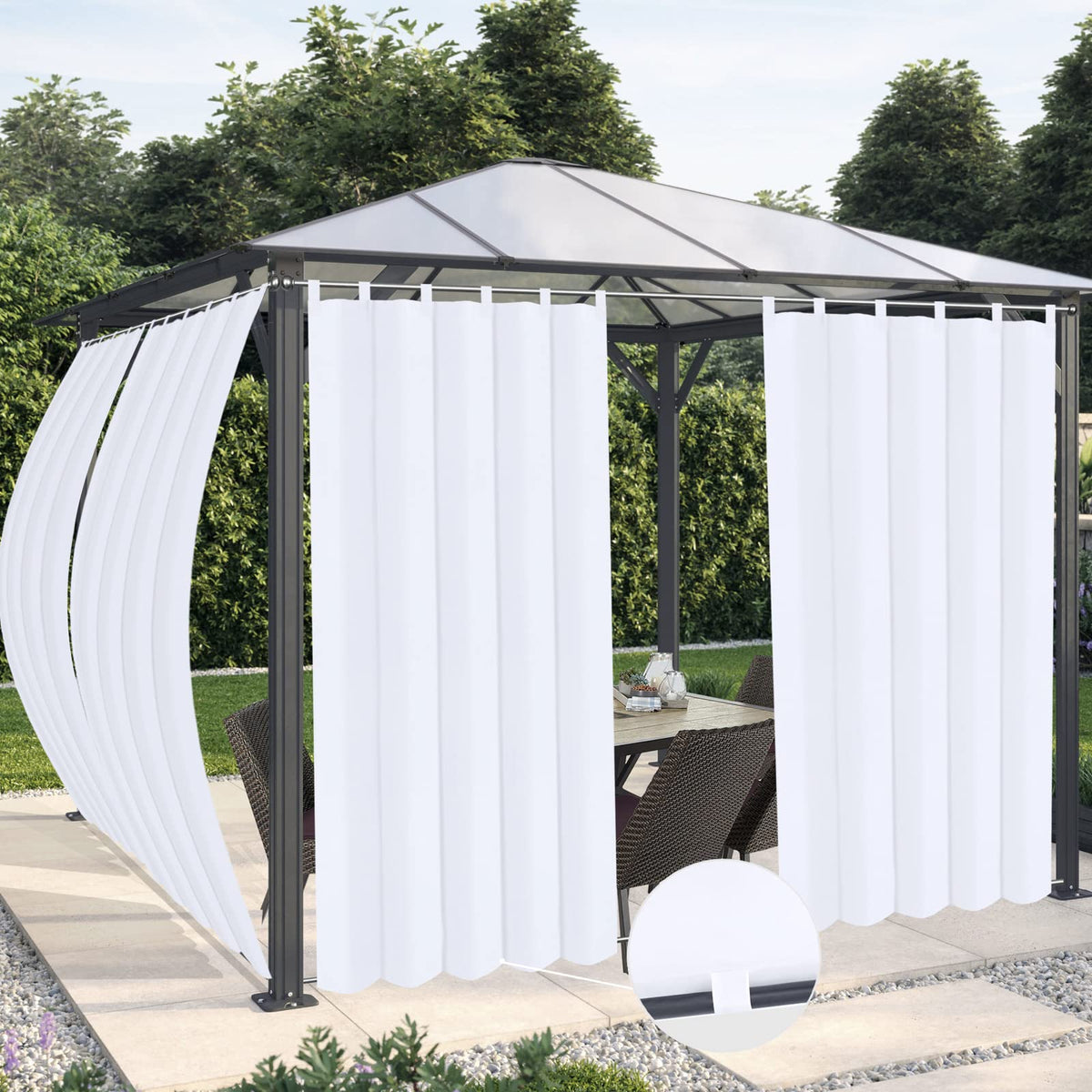 Outdoorlines Waterproof Outdoor Curtains For Patio - Windproof Tab Top Gazebo Curtain Panels - Privacy Sun Blocking Outside Curt