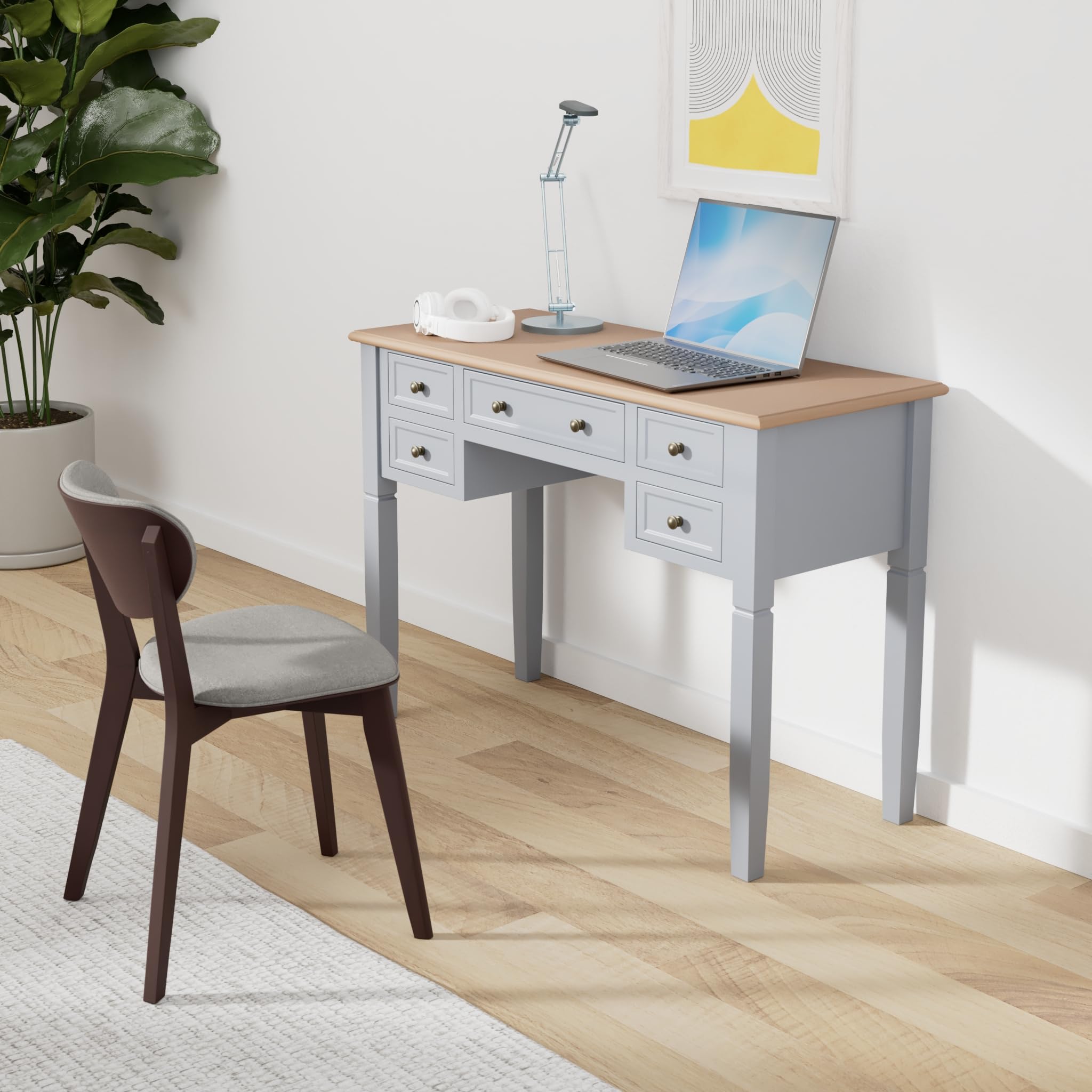 vidaXL Desk with 5 Drawers Home Office Computer Desk Standing Writing Desk White