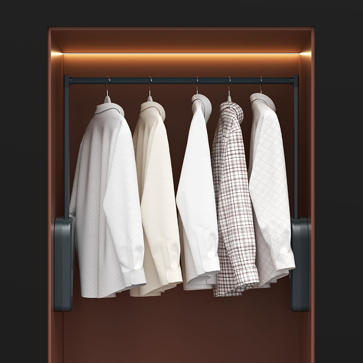 AngelParticle Electric Pull Down Closet Rod,Smart Closet Rods for Hanging Clothes;Touch Switch,AntiCollision,LED Light;Clothes 