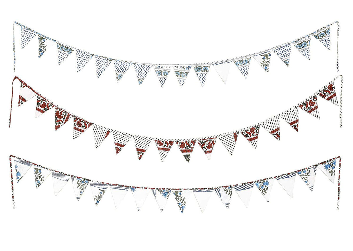 Ravaiyaa  Attitude is everything Floral Hand Block Print Flag Birthday Party Bunting Cotton Fabric Banner Baby Shower Decoratio