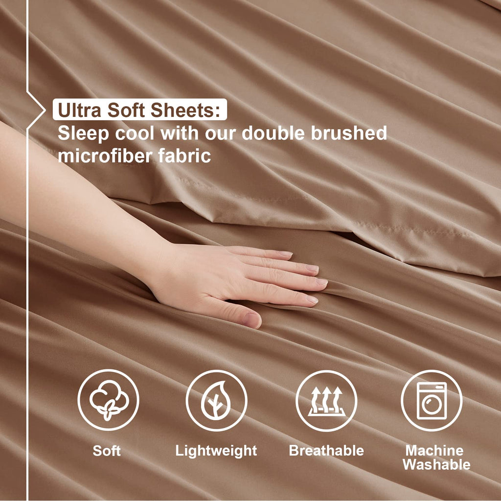 Nestl King Size Sheets Set - 4 Piece King Sheets, Deep Pocket, Hotel Luxury, Extra Soft, Breathable And Cooling, Taupe King Bed Sheets