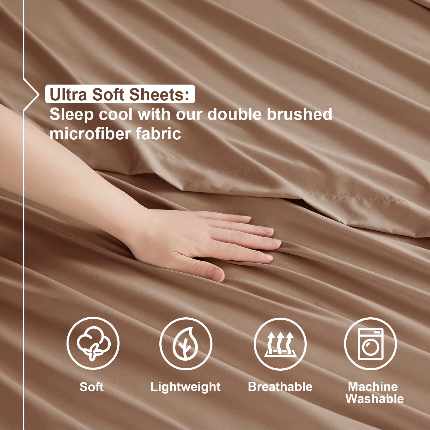 Nestl King Size Sheets Set - 4 Piece King Sheets, Deep Pocket, Hotel Luxury, Extra Soft, Breathable And Cooling, Taupe King Bed Sheets