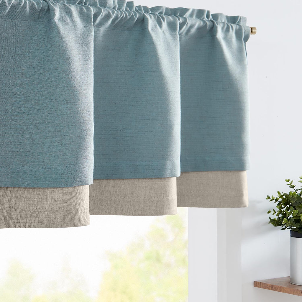 Jinchan Linen Textured Valance Curtain Blackout Kitchen Valance For Windows 18 Inch Length Farmhouse Rustic Double Layer Valance For Living Room Laundry Cafe Overlay Valance Rod Pocket 1 Panel Blue