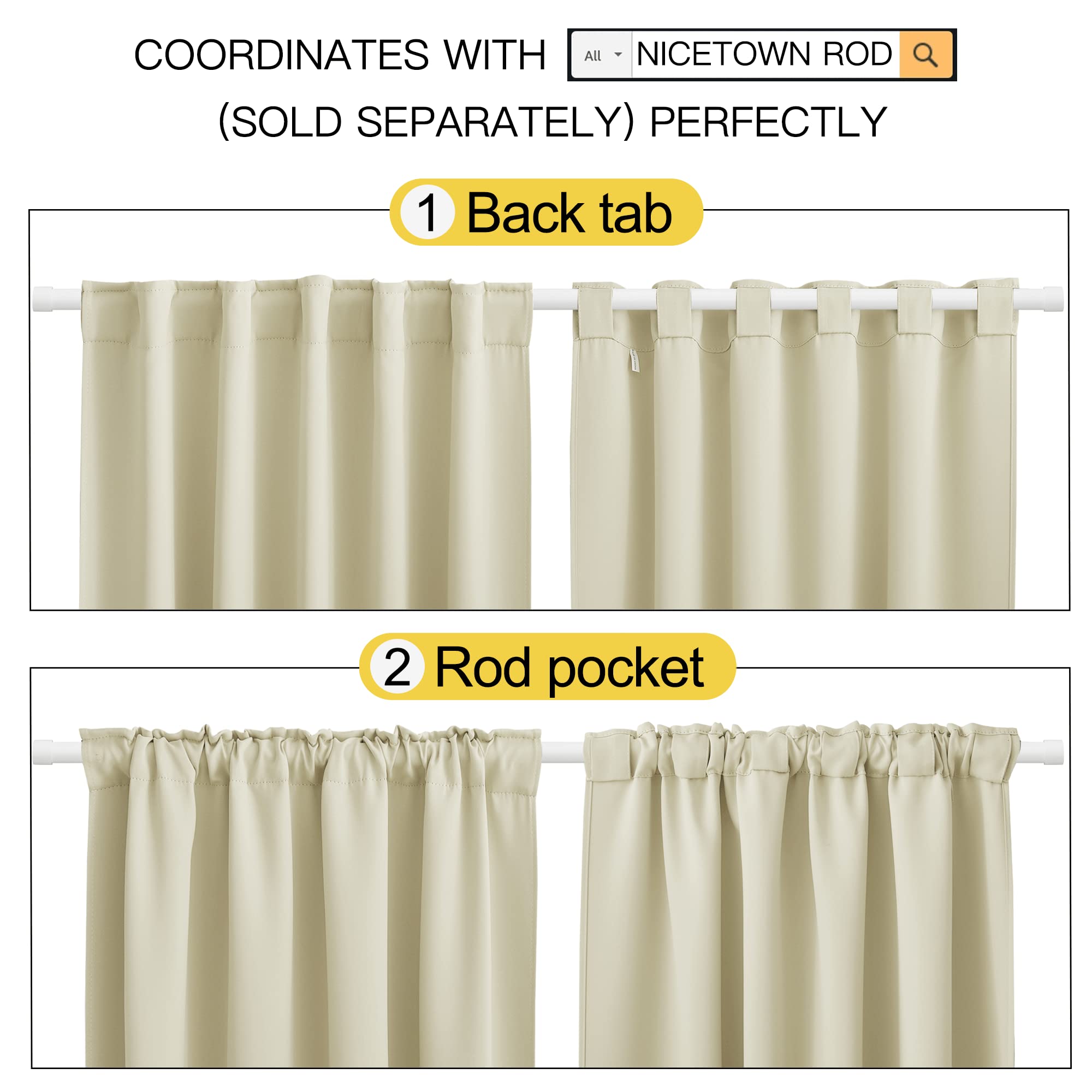 Nicetown Room Darkening Curtains For Living Room, Rod Pocket & Back Tab Window Curtains, Eatra Long Drape Panels For Office (Beige, 70' W X 84' L Per Panel, 2 Pcs)