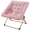 Oakham Comfy Saucer Chair For Adults, Soft Faux Fur Folding Lounge Chair For Bedroom Living Room Dorm Rooms Flexible Reading Chair For Teens Kids, X-Large Foldable Chair (Faux Fur-Pink)