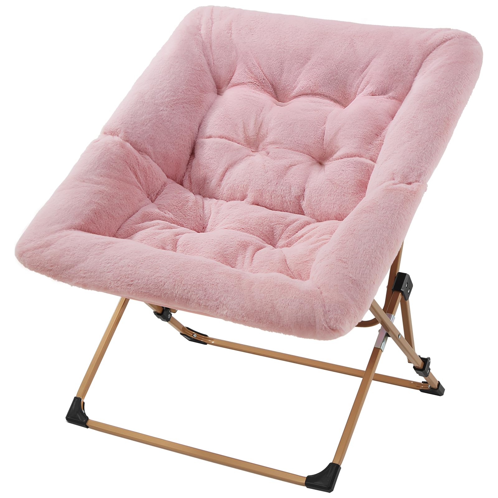 Oakham Comfy Saucer Chair For Adults, Soft Faux Fur Folding Lounge Chair For Bedroom Living Room Dorm Rooms Flexible Reading Chair For Teens Kids, X-Large Foldable Chair (Faux Fur-Pink)
