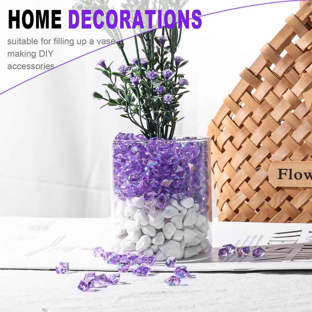 Domestar 550Pcs Bright Purple Vase Fillers, Acrylic Fake Crushed Ice Rocks Fish Tank Vase Centerpiece Party Table Scatter Props