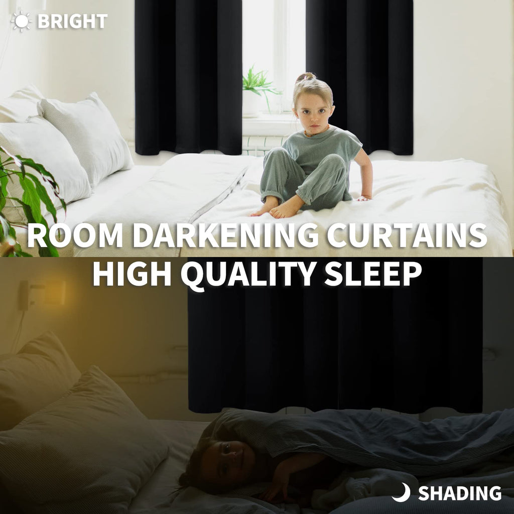 Bgment Rod Pocket Blackout Curtains For Bedroom - Thermal Insulated Room Darkening Curtain For Living Room, 52 X 54 Inch, 2 Panels, Black